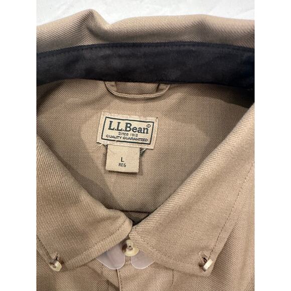 LL Bean Men's Large 284263 Flap Pocket 100% Wool Olive Green Button Down Shirt - Picture 11 of 12